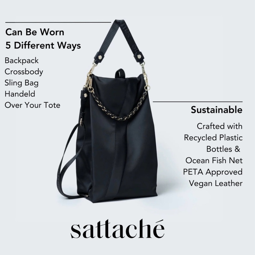 NWT Sattache Classic Onyx bag convertible chain clip back tote shoulder cross